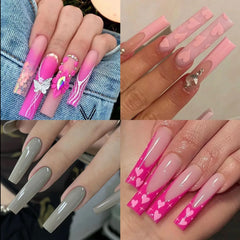 400-500 piezas/juego de uñas postizas cuadradas extralargas XXL, uñas curvas en forma de C, herramientas de decoración para manicura y arte de uñas, uñas postizas acrílicas