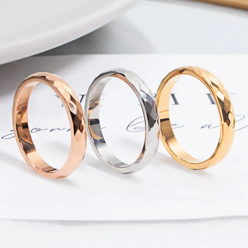 3mm Titanium Steel Ring Rhombus Shape Ring Woman Geometric Jewelry V Grid Rose Gold Silver Color Size 4 To 10 New Couple Ring