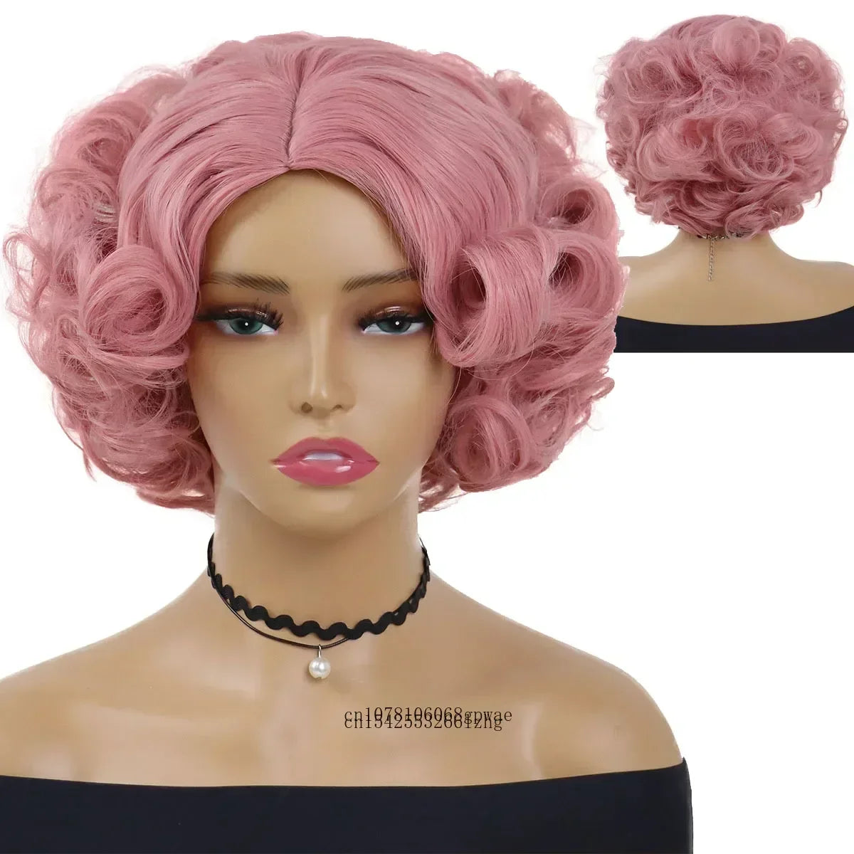 Synthetic Blue Wigs Cosplay Halloween Party Carnival Use Short Curly Wig for Women Natural Fluffy Hair Side Parting Hairstyle