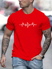 Camiseta de manga corta con cuello redondo y estampado gráfico de aviones creativos de talla grande holgada de algodón 100 % para hombre