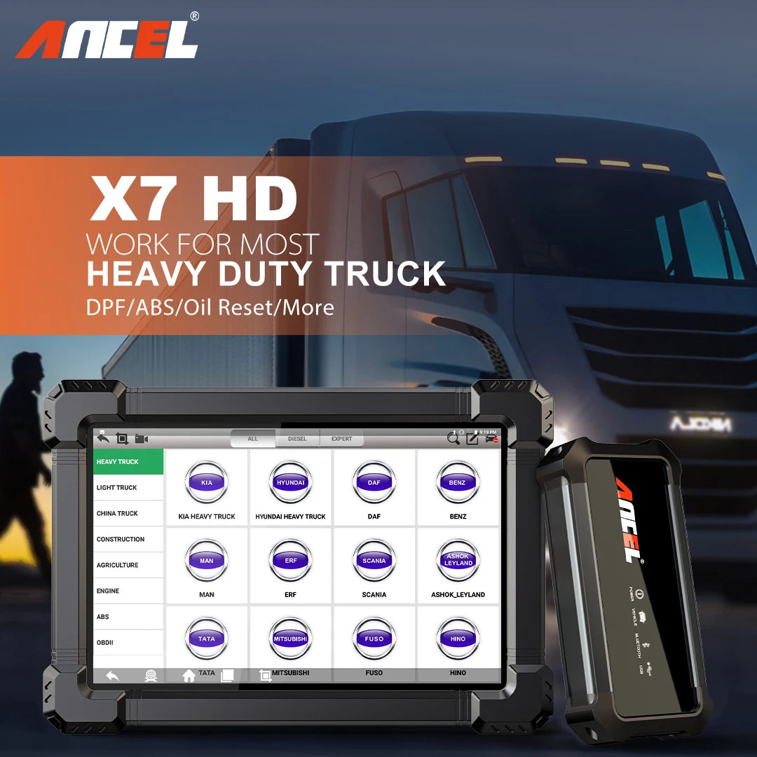 ANCEL X7 HD Heavy Duty Truck Diagnostic Tool Full System 12V 24V EPB ABS Oil Reset SAS DPF Regen TPMS ECU OBD2 Truck Scanner