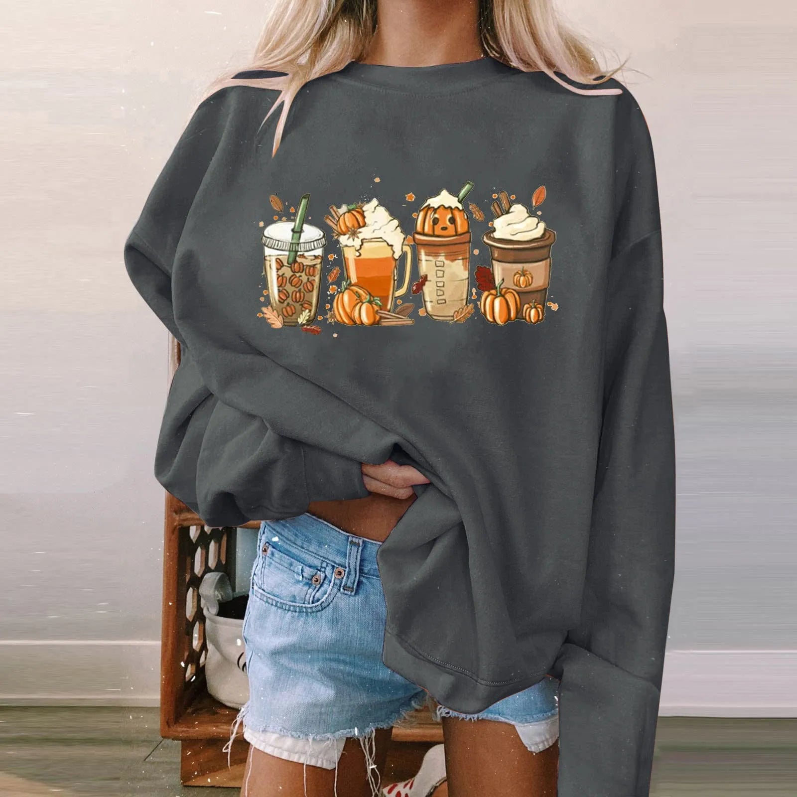 Women's Halloween Sweatshirt Colored Spooky Four Pumpkins Funny Autumn Women Long Sleeve Jumper Halloween Pullovers Top