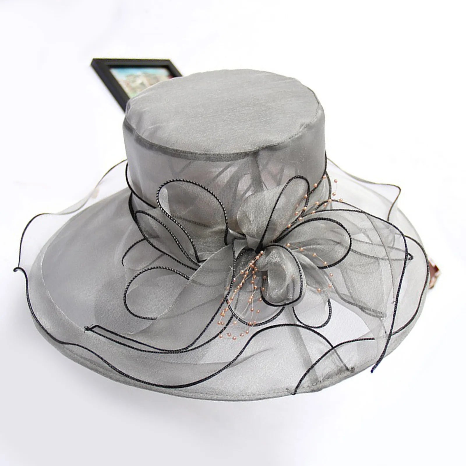 Elegant Women's Summer Hat Wide Bridal Style Leaf Flower Mesh Polyester Shower Hats Solid Color Sun Protection Visors Caps