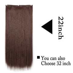 Long Straight Hairstyle 5 Clip Natural Hair Extension Synthetic Fiber Heat-Resistant Hairpiece 22"32" Black Brown Blonde