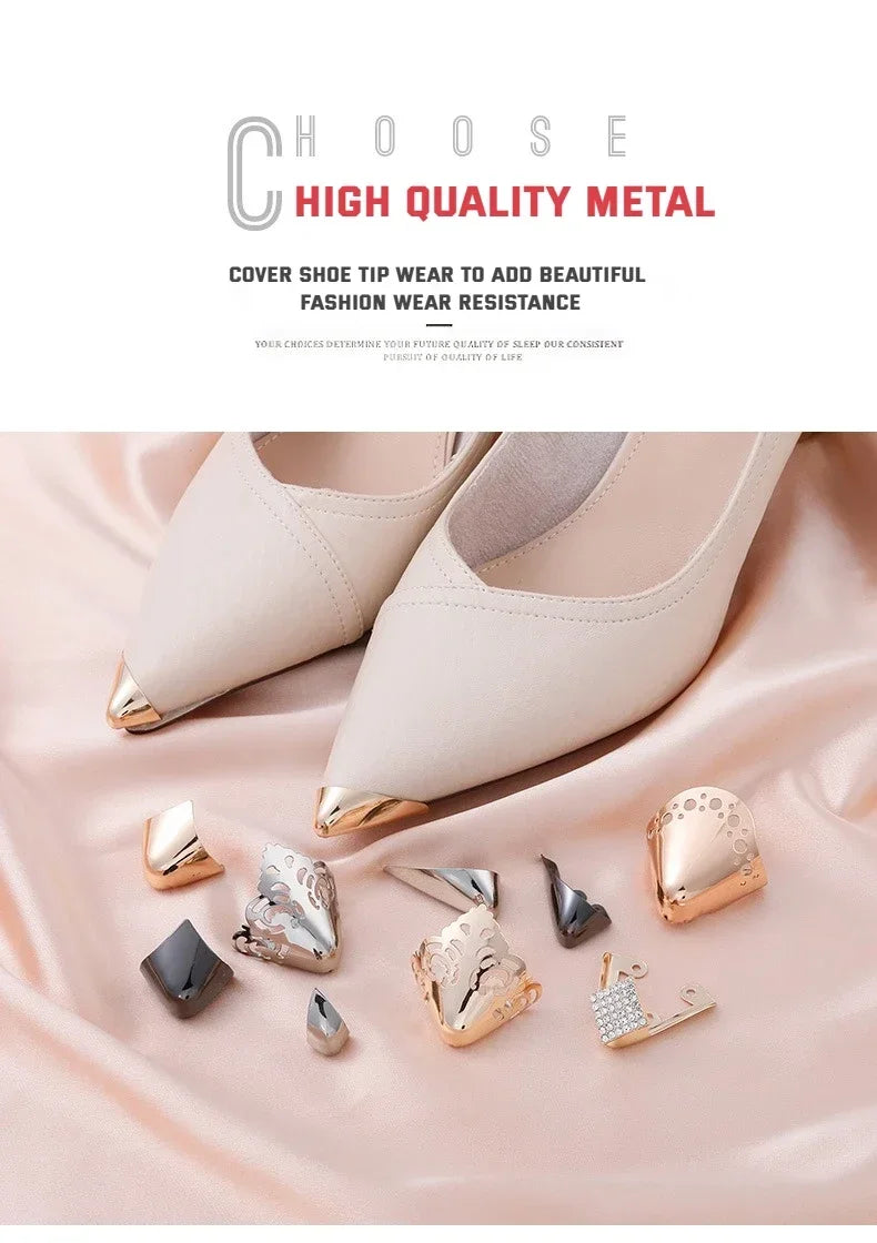 Women High Heel Metal Toe Cap Wear and Tear Concealer Anti-kicking Leather Shoes Point Protector Flat Shoe Tips Cap Accessorices