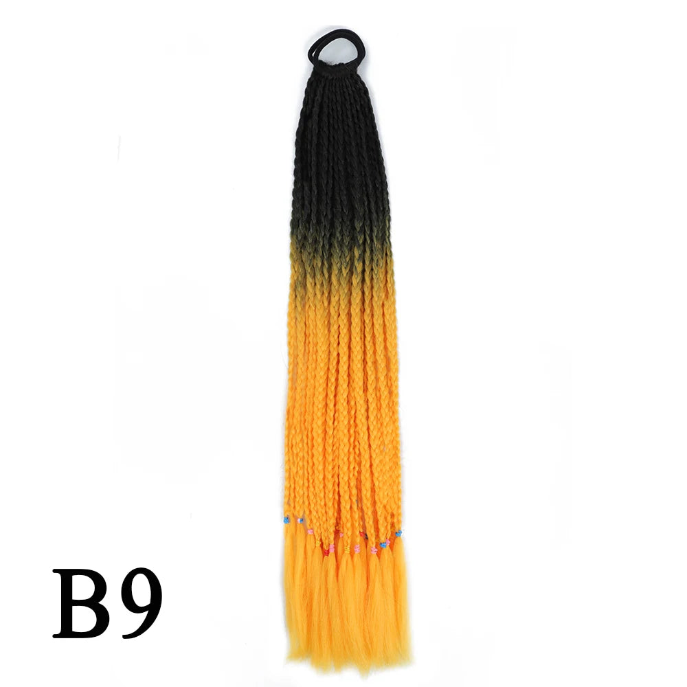 Synthetic 24 Inch Long Colored Box Braids Hair Ponytail With Rubber Bands Rainbow Twist Braided Highlights Ponytail For Women