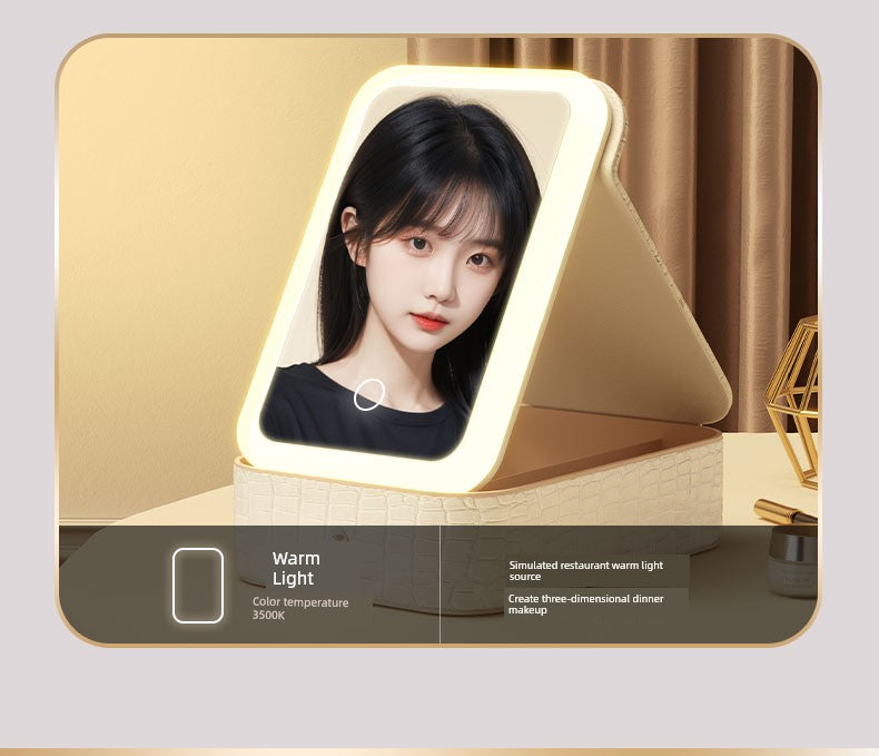 Travel Bag Mirror Desktop Desktop Cosmetic Mirror Portable with Light Women Portable Foldable Led Storage Box