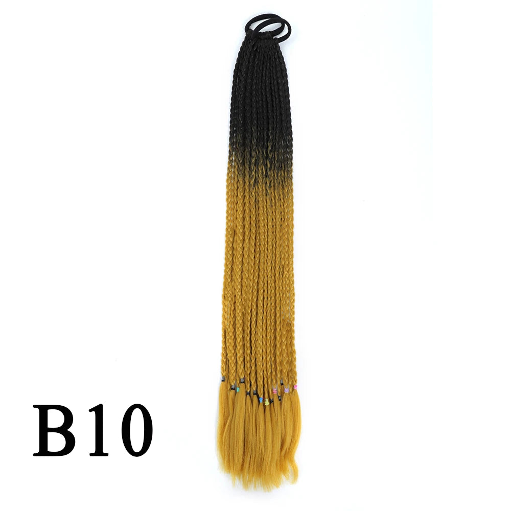 Synthetic 24 Inch Long Colored Box Braids Hair Ponytail With Rubber Bands Rainbow Twist Braided Highlights Ponytail For Women