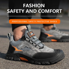 Cowhide Safety Shoes Breathable Work Shoes Steel Toe Anti Smash Safety Boots Fashion Work Sneakers Men Work Boots Indestructible