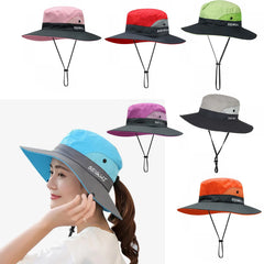 Women'S Ponytail Sun Hat Outdoor Quick-Dry Upf 50+ Bucket Beach Cap Uv Foldable Mesh Wide Fishing Hat Adjustable Fashion Hat