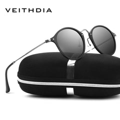 VEITHDIA Gafas de sol para hombre, gafas de sol unisex redondas de moda con revestimiento polarizado, gafas deportivas de espejo para conducir para hombre y mujer 6358