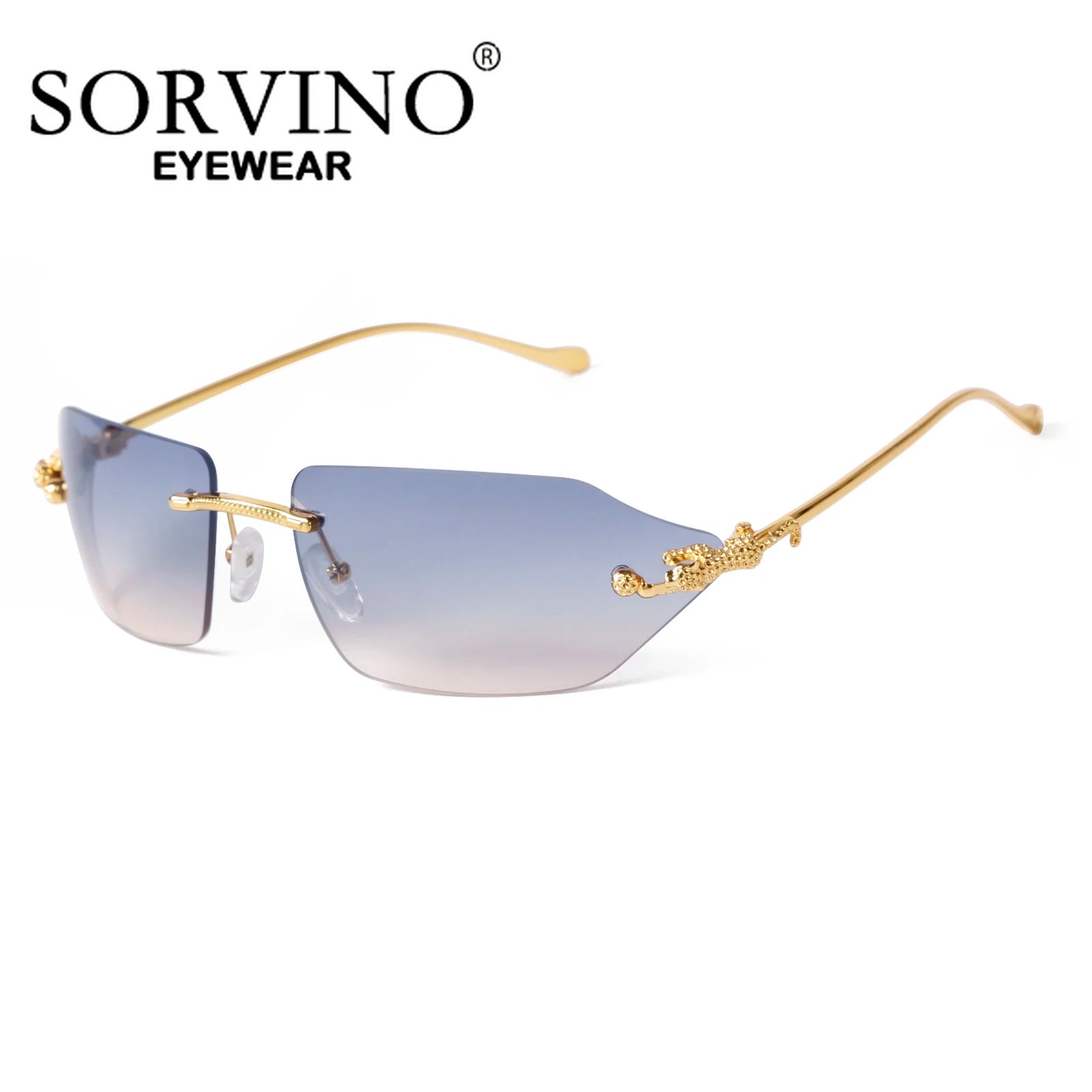 SORVINO Retro Leopard Sunglasses For Women Men 2024 New Classic Metal Gold Polygon Rimless Gradient Brand Fashion Glasses UV400