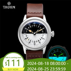 THORN Watch For Men 36mm Diameter Ship Watch 24 Hours Disk World War II Retro Military Watch NH34A Movement Automatic Mechanical