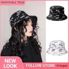 Double-sided Wear Bucket Hats for Men Women Japanese Graffiti Letter Outdoor Sun Caps Unisex Wide Brim Foldable Fisherman Gorrs