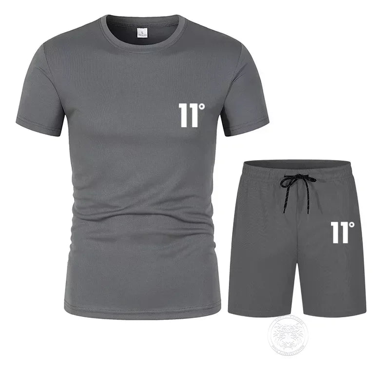 Summer Running Training Fitness Set Men's Fashion Printed T-shirt Shorts Casual Elastic Mesh Breathable Two-piece Set S-4XL