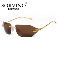 SORVINO Retro Leopard Sunglasses For Women Men 2024 New Classic Metal Gold Polygon Rimless Gradient Brand Fashion Glasses UV400