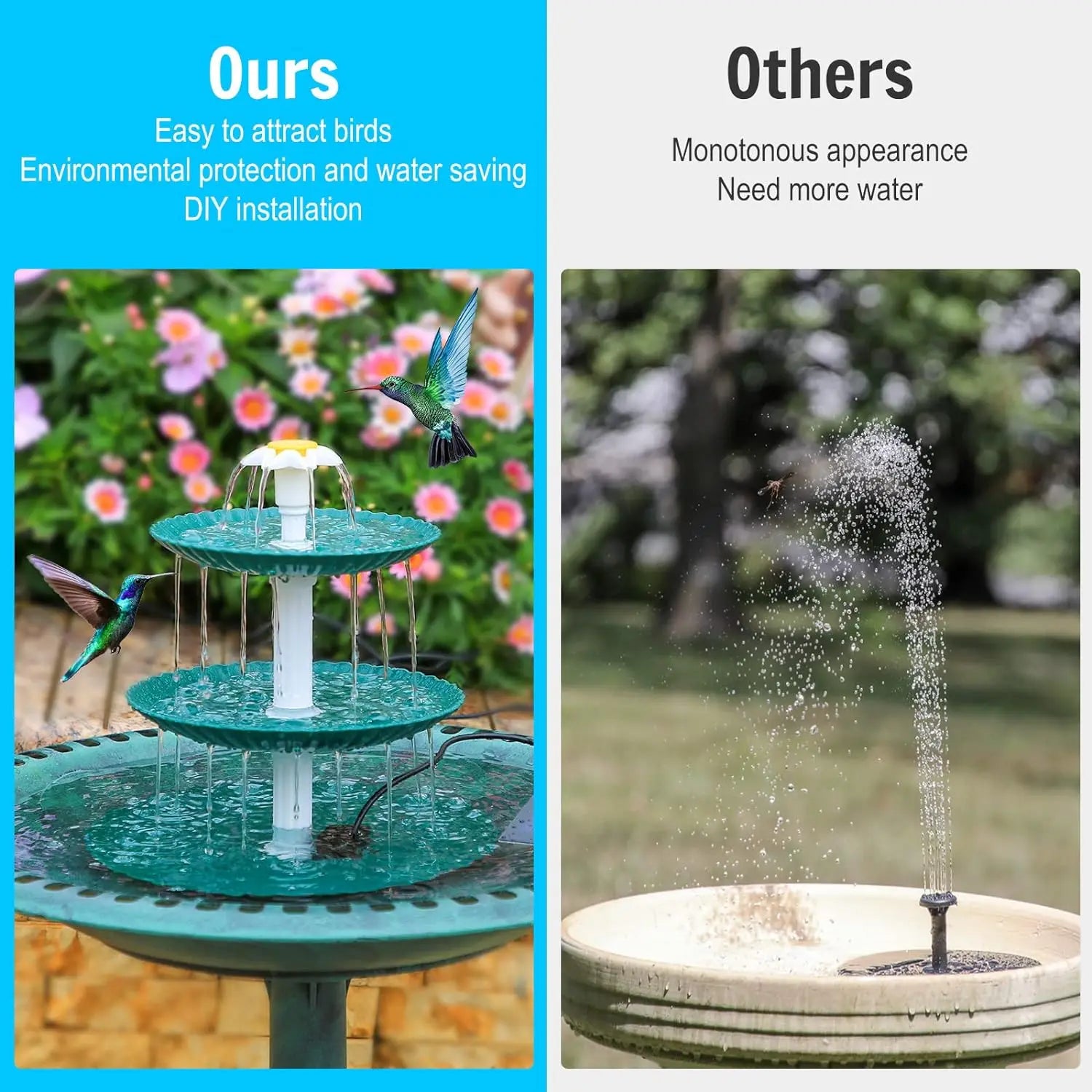 AISITIN 3 Tiered Bird Bath with 3.5W Solar Pump, DIY Solar Fountain Detachable and Suitable for Bird Bath, Garden Decoration