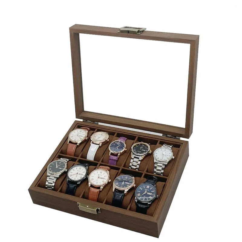 10 Slot Watch Boxes Retro Black Walnut Wooden Watch Box 10 Position Watch Storage Case Watches Collection Display Box Organizer