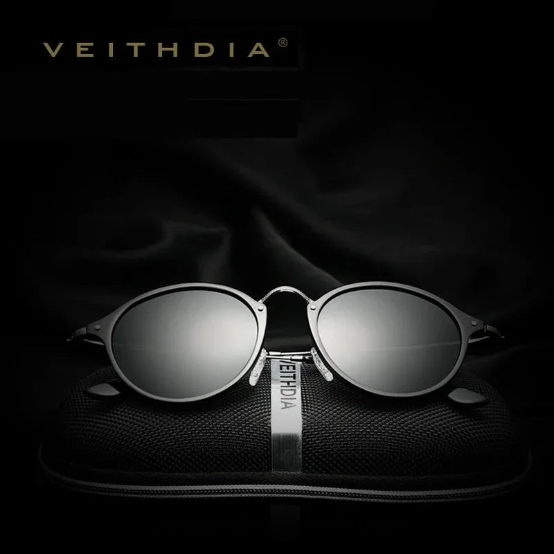 VEITHDIA Gafas de sol para hombre, gafas de sol unisex redondas de moda con revestimiento polarizado, gafas deportivas de espejo para conducir para hombre y mujer 6358