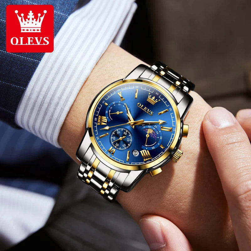 OLEVS 2895 Top Brand Men's Watch Business Multi functional Waterproof Moon Phase Calendar Chronograph Luxury Quartz Men's Watch