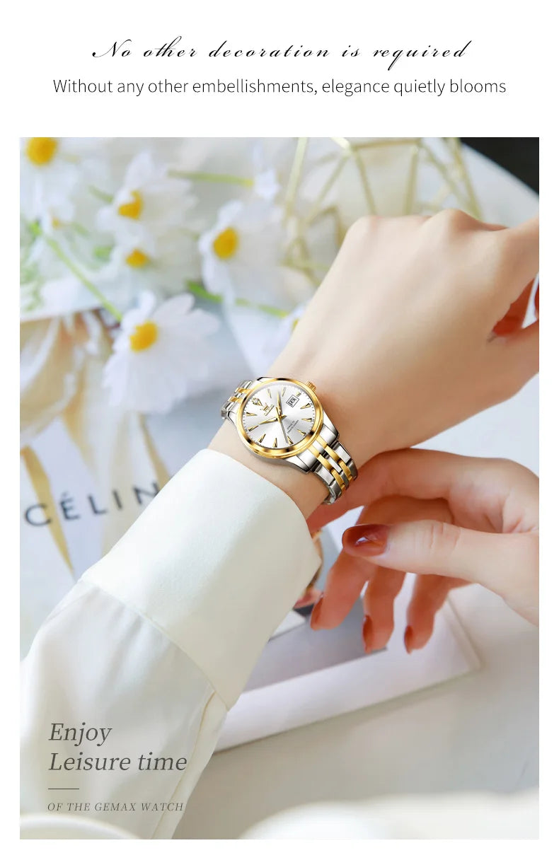 OLEVS 5598 Top Luxury Couple Quartz Watch Elegant Women's Stainless Steel Waterproof Luminous Date Fashion Watch Brand Men Watch