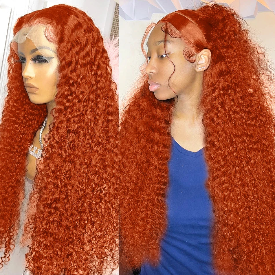30 Inch Orange Ginger Deep Wave Human Hair Wig 13x4 13x6 HD Lace Curly Wave Color Lace Frontal Human Hair Wigs For Women