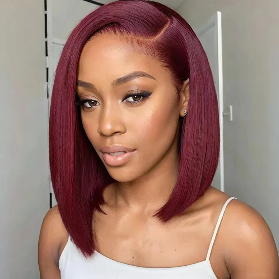 Bob Wig Human Hair 99J Burgundy Lace Front Wigs Human Hair 13x4 Lace Wigs Human Hair Brazilian Straight Bob Wigs