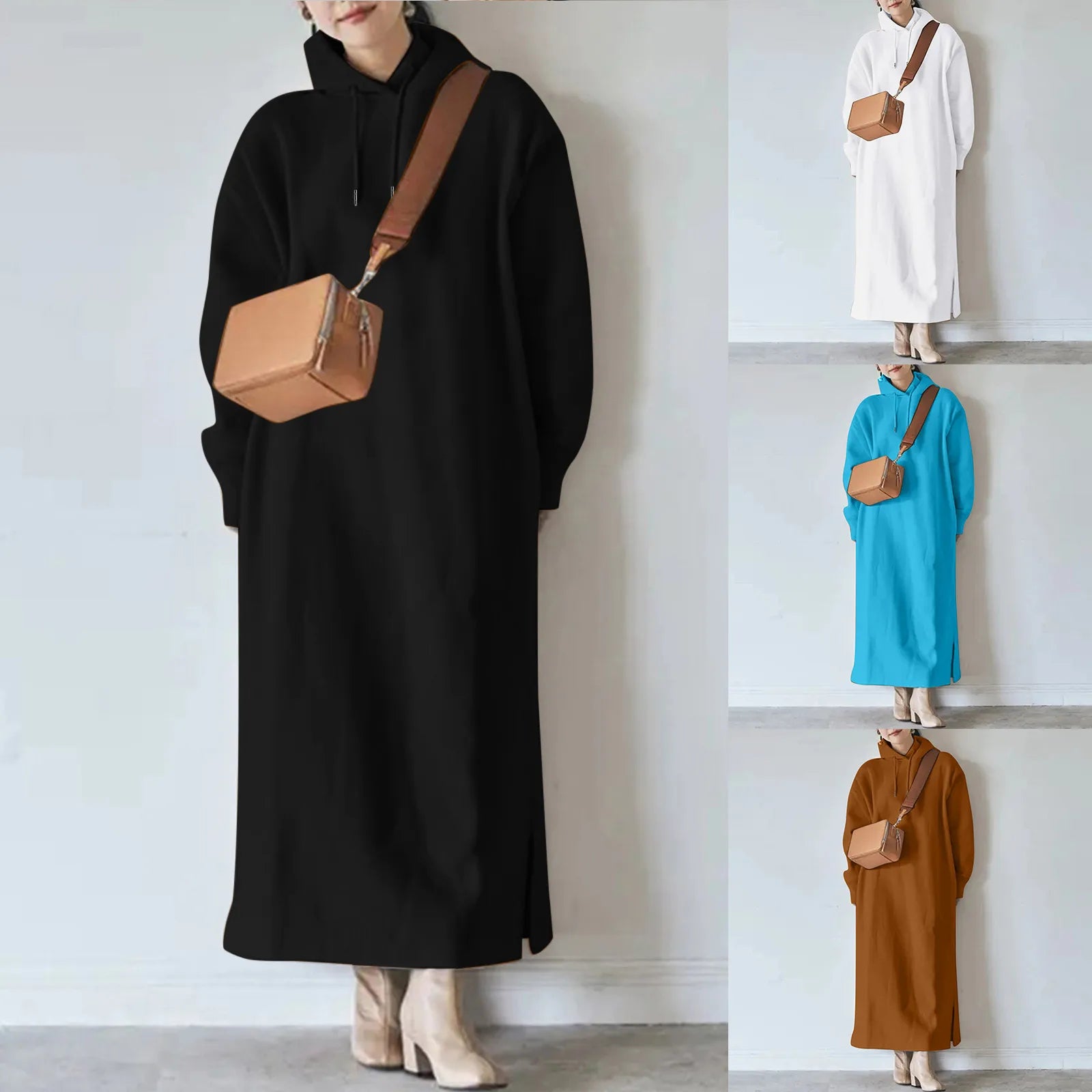 Women Long Hooodie Sweatshirt Dress Autumn And Winter Warm Fleece Hoodies Maxi Dress Female Casual Loose Oversized Vestidos Robe