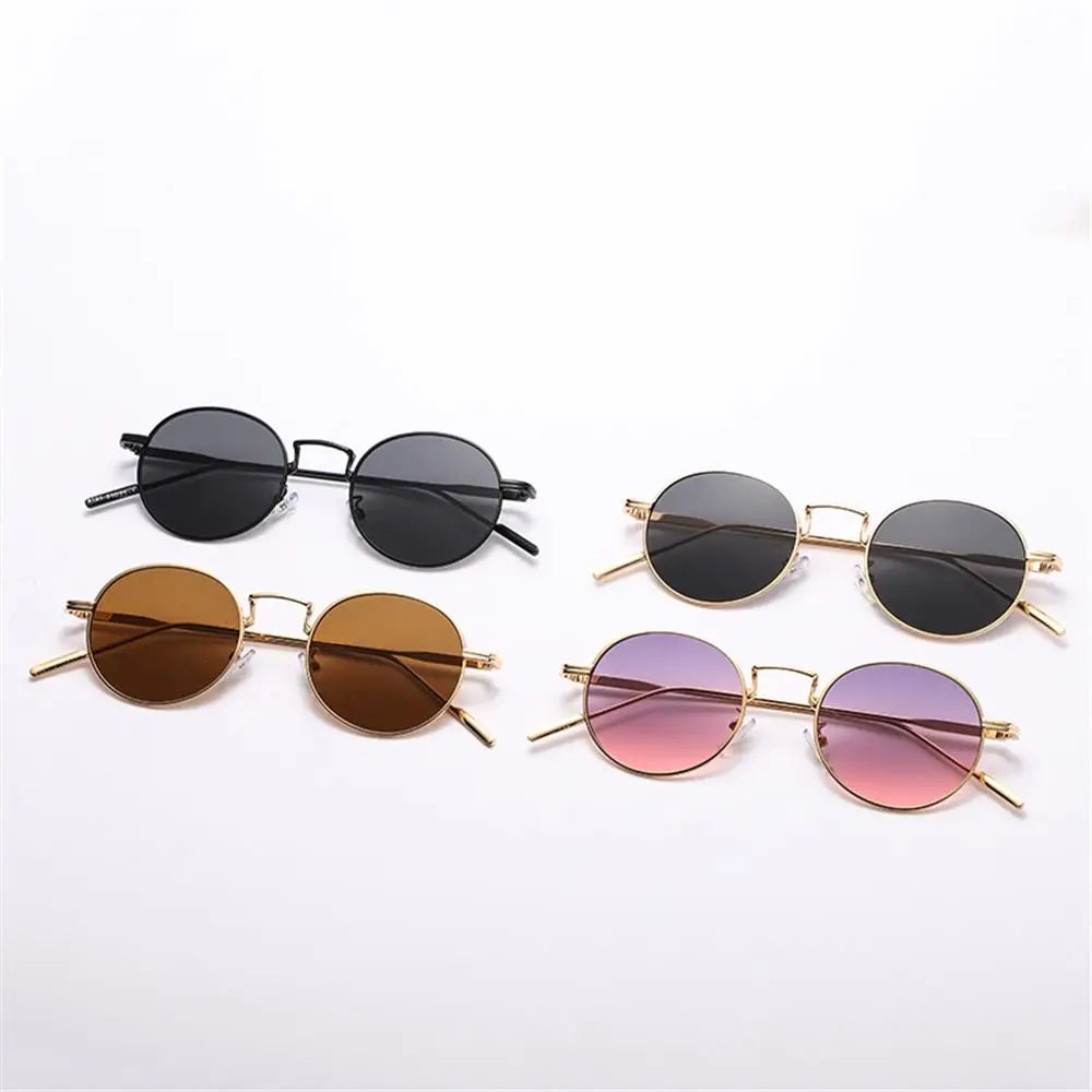 Fashion Trendy Black UV400 Protection Shades Sun Glasses Round Sunglasses for Women Metal Frame For Travel|Beach