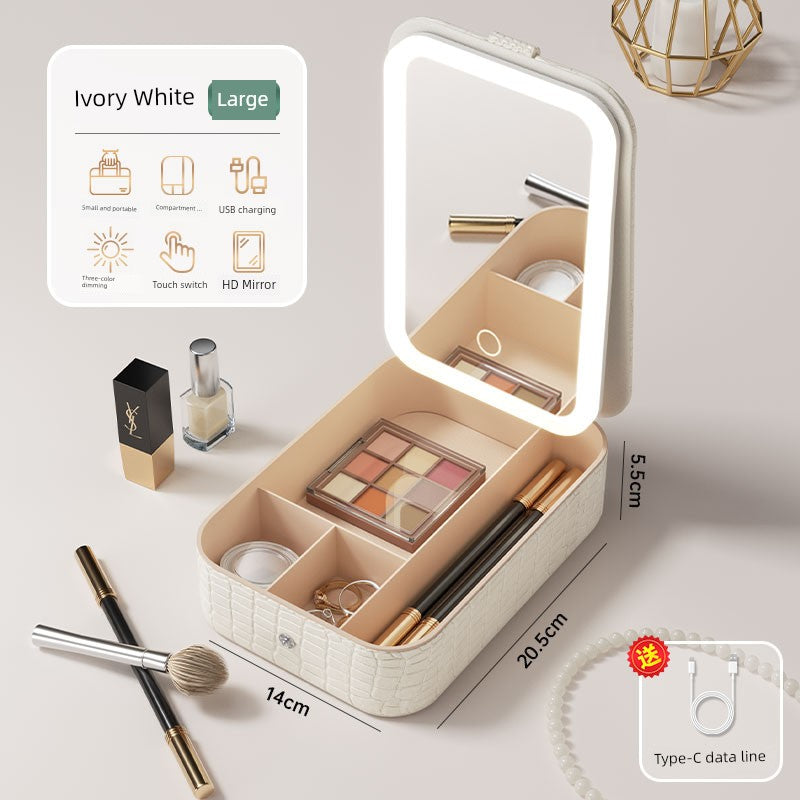 Travel Bag Mirror Desktop Desktop Cosmetic Mirror Portable with Light Women Portable Foldable Led Storage Box