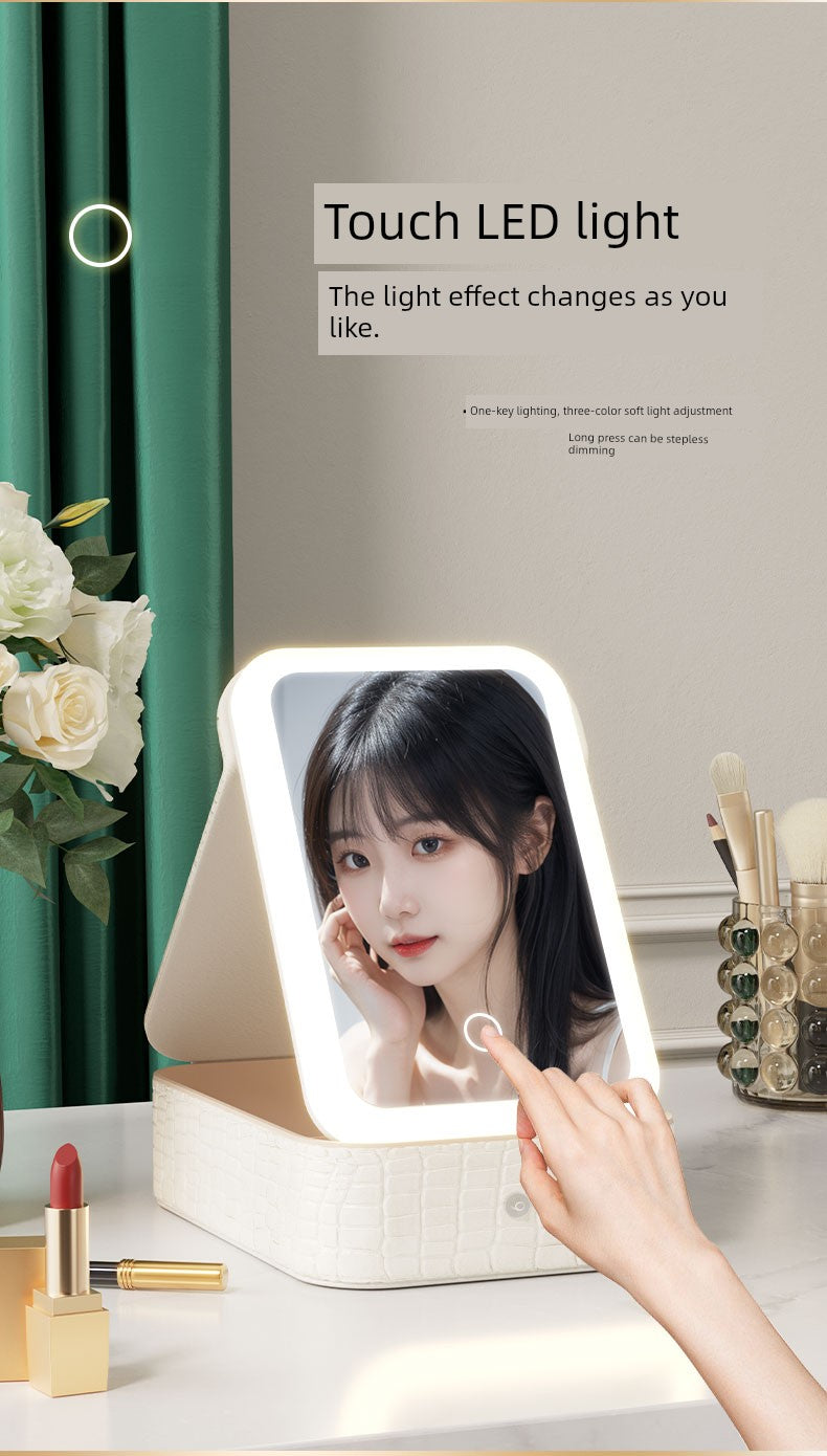 Travel Bag Mirror Desktop Desktop Cosmetic Mirror Portable with Light Women Portable Foldable Led Storage Box