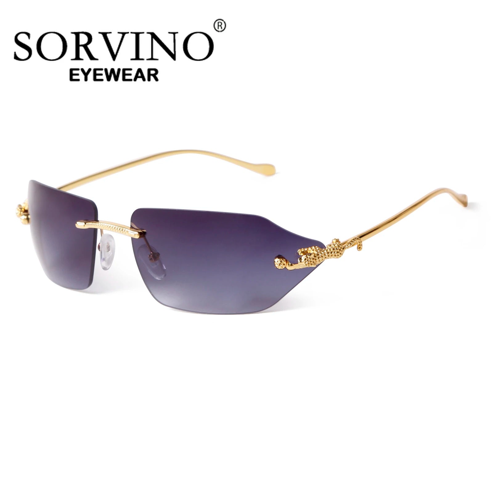 SORVINO Retro Leopard Sunglasses For Women Men 2024 New Classic Metal Gold Polygon Rimless Gradient Brand Fashion Glasses UV400