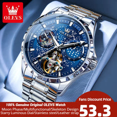 OLEVS Men's Watches Waterproof Multifunctional Luminous Fully Automatic Mechanical Watch Moon Phase Starry Original TOP Brand