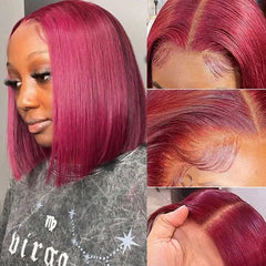 Bob Wig Human Hair 99J Burgundy Lace Front Wigs Human Hair 13x4 Lace Wigs Human Hair Brazilian Straight Bob Wigs
