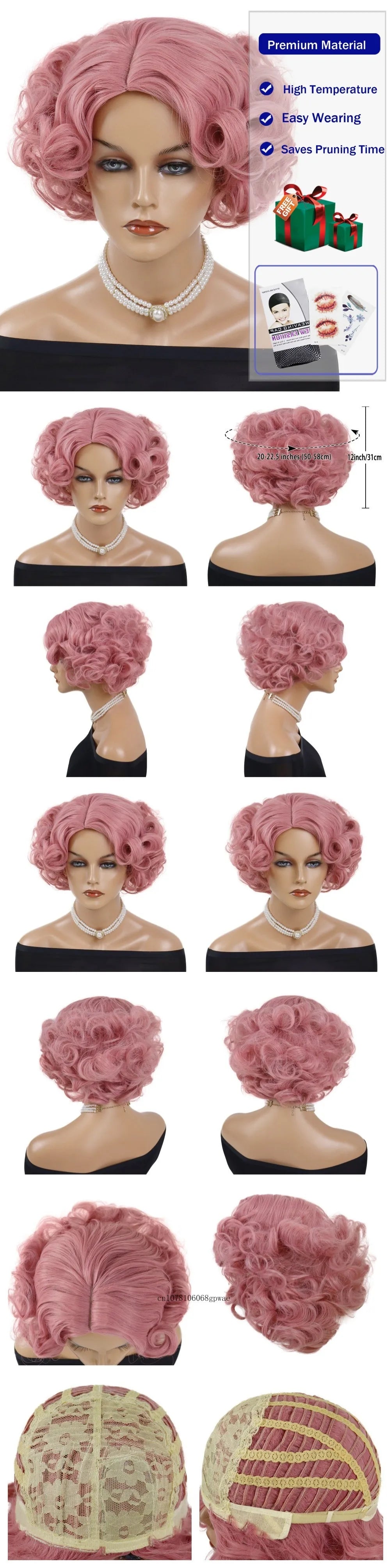 Synthetic Blue Wigs Cosplay Halloween Party Carnival Use Short Curly Wig for Women Natural Fluffy Hair Side Parting Hairstyle