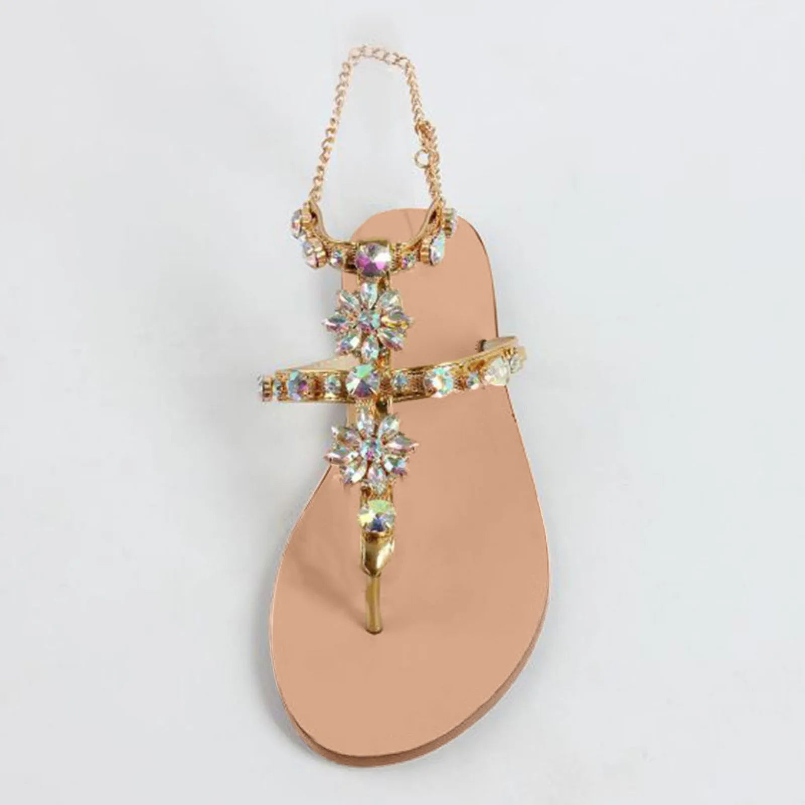 2023 Summer New Women Sandals Casual Flats Rhinestone Round Toe Sandals Buckle Strap Shoes Bohemian Style Flat Sapatos Feminino