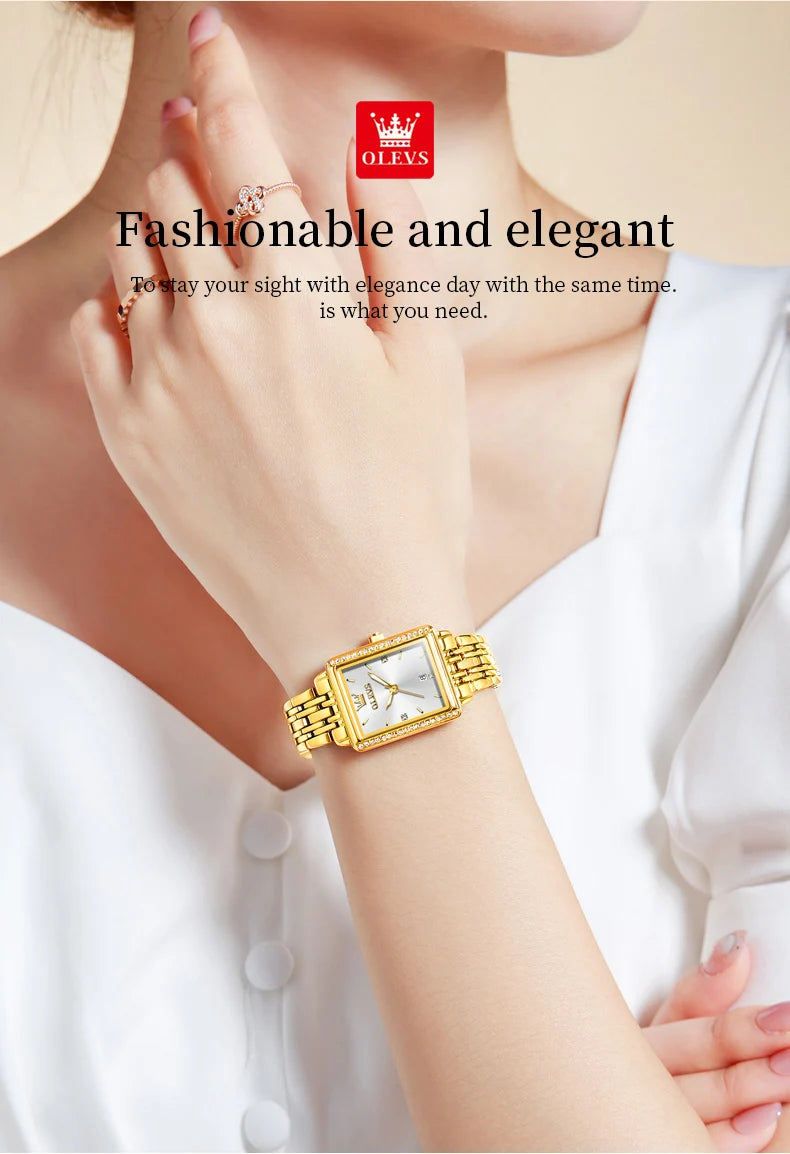 OLEVS 9995 Women's Watch Luxury Elegant Diamond Watch Classic Original Brand Gold Stainless Steel Waterproof Women Quartz Watch