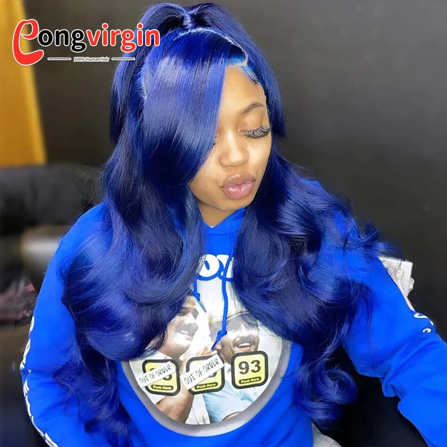 Dark Blue 360 Full Lace Wig Human Hair Pre Plucked Body Wave Lace Front Wigs Hd Transparent Lace Frontal Wig For Women On Sale