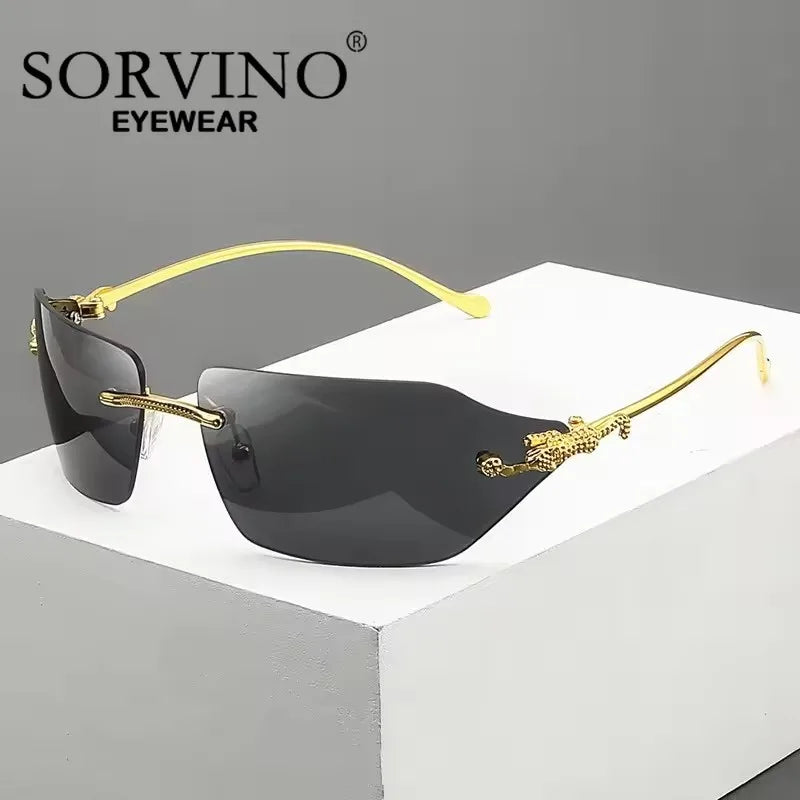 SORVINO Retro Leopard Sunglasses For Women Men 2024 New Classic Metal Gold Polygon Rimless Gradient Brand Fashion Glasses UV400