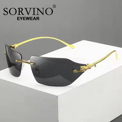 SORVINO Retro Leopard Sunglasses For Women Men 2024 New Classic Metal Gold Polygon Rimless Gradient Brand Fashion Glasses UV400