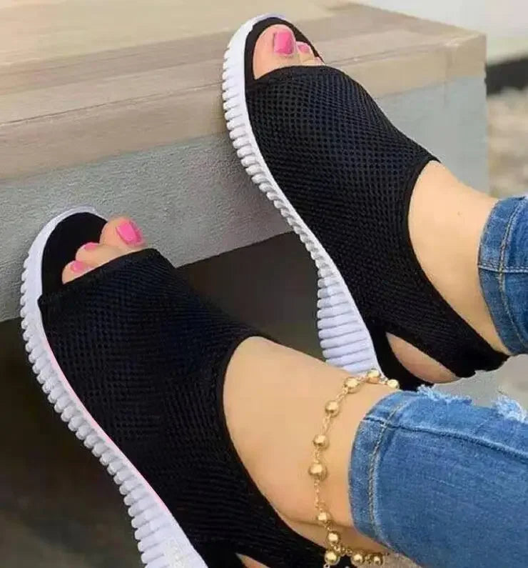 Summer Women Shoes Mesh Fish Platform Shoes Women's Closed Toe Wedge Sandals Ladies Light Casual Sandals Zapatillas Muje