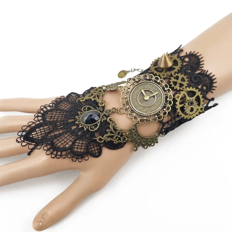 Multiple styles Vintage Gothic Skull/Portrait/Butterfly/Clock Mixed with Gears Steampunk Lace Bracelet Cosplay Party Accessory