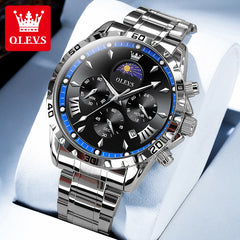 OLEVS Fashion Brand Men's Watch Waterproof and Luminous Calendar Lunar Phase Timing Code Watch Luxury Sports Men's Quartz Watch