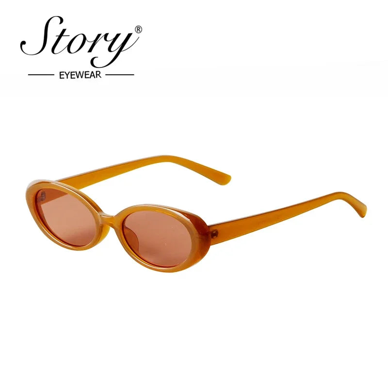 STORY Trendy Hot Pink Small Oval Sunglasses Women Men Vintage Tortoiseshell Narrow Frame Sun Glasses UV400 De Sol Mujer S77224H