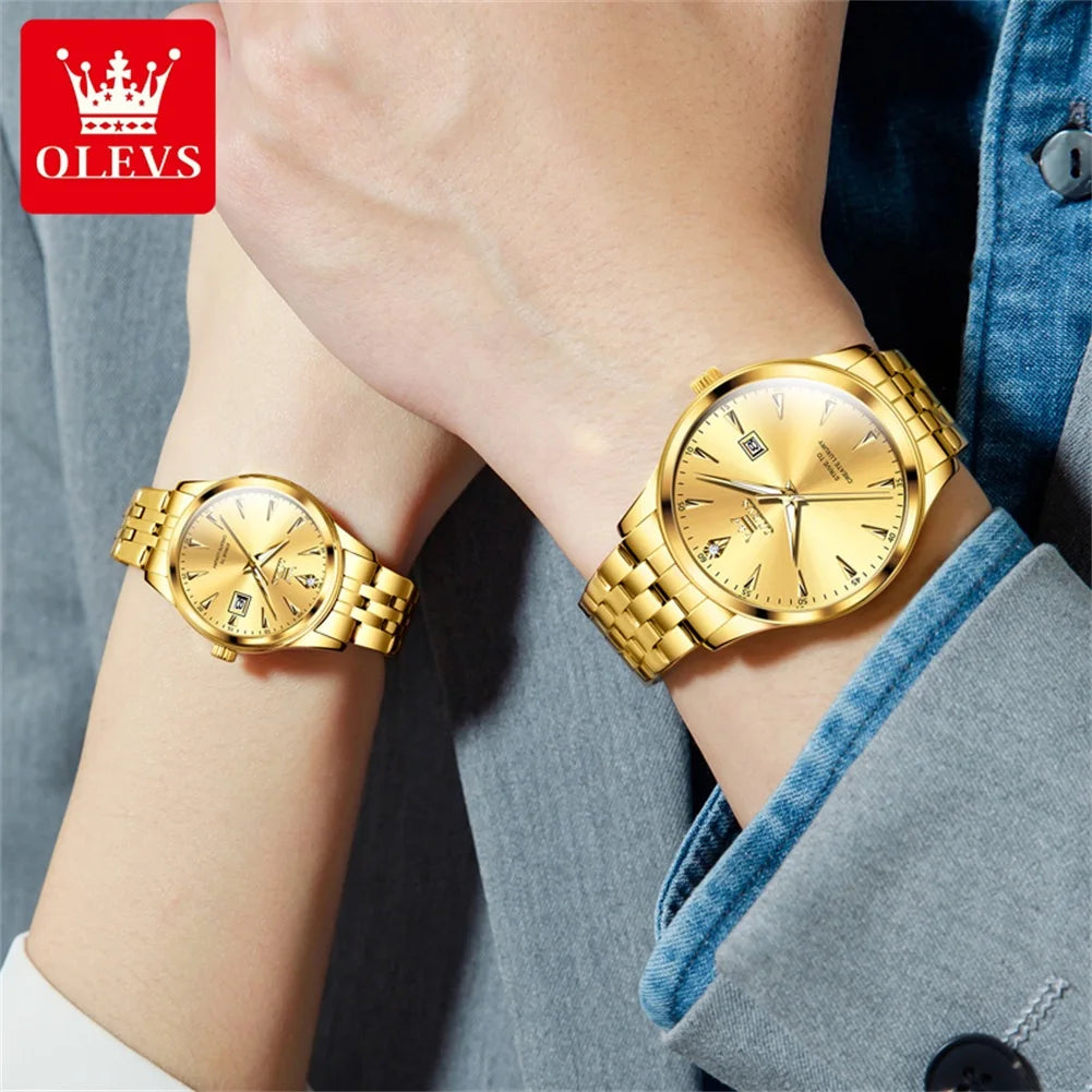 OLEVS 5598 Top Luxury Couple Quartz Watch Elegant Women's Stainless Steel Waterproof Luminous Date Fashion Watch Brand Men Watch