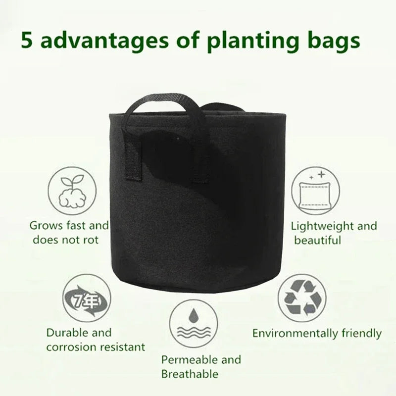 5PCS Felt Grow Bags Gardening Growing Planter Round Flower Vegetable Planting Pots Pouch Garden Balcony Pot Container Supplies