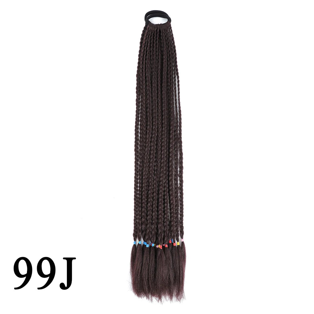 Synthetic 24 Inch Long Colored Box Braids Hair Ponytail With Rubber Bands Rainbow Twist Braided Highlights Ponytail For Women
