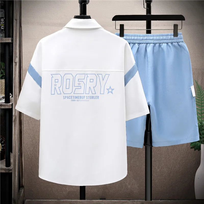 Shirts + shorts 2024 new style summer Letter pattern Sportswear Men's Casual Sets Male shorts and shirts men full size M-4XL