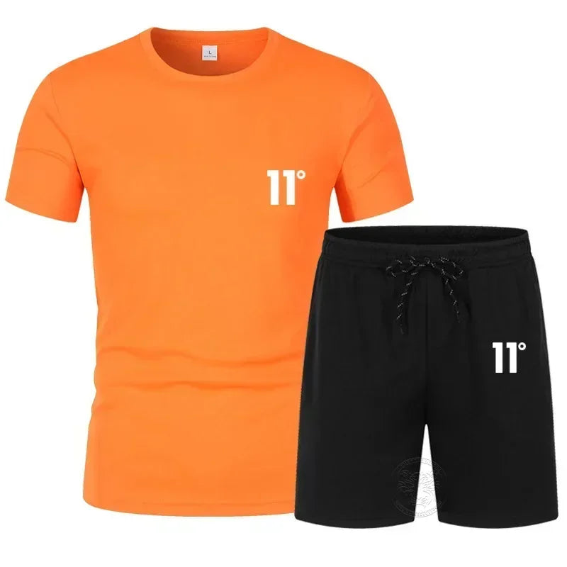 Summer Running Training Fitness Set Men's Fashion Printed T-shirt Shorts Casual Elastic Mesh Breathable Two-piece Set S-4XL