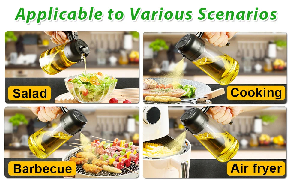 1-2PCS 2in1 Olive Oil Dispenser Bottle 500ml Plastic Oil Sprayer Cooking Oil Spray Tank BBQ Baking Picnic Kitchen Tools for Home